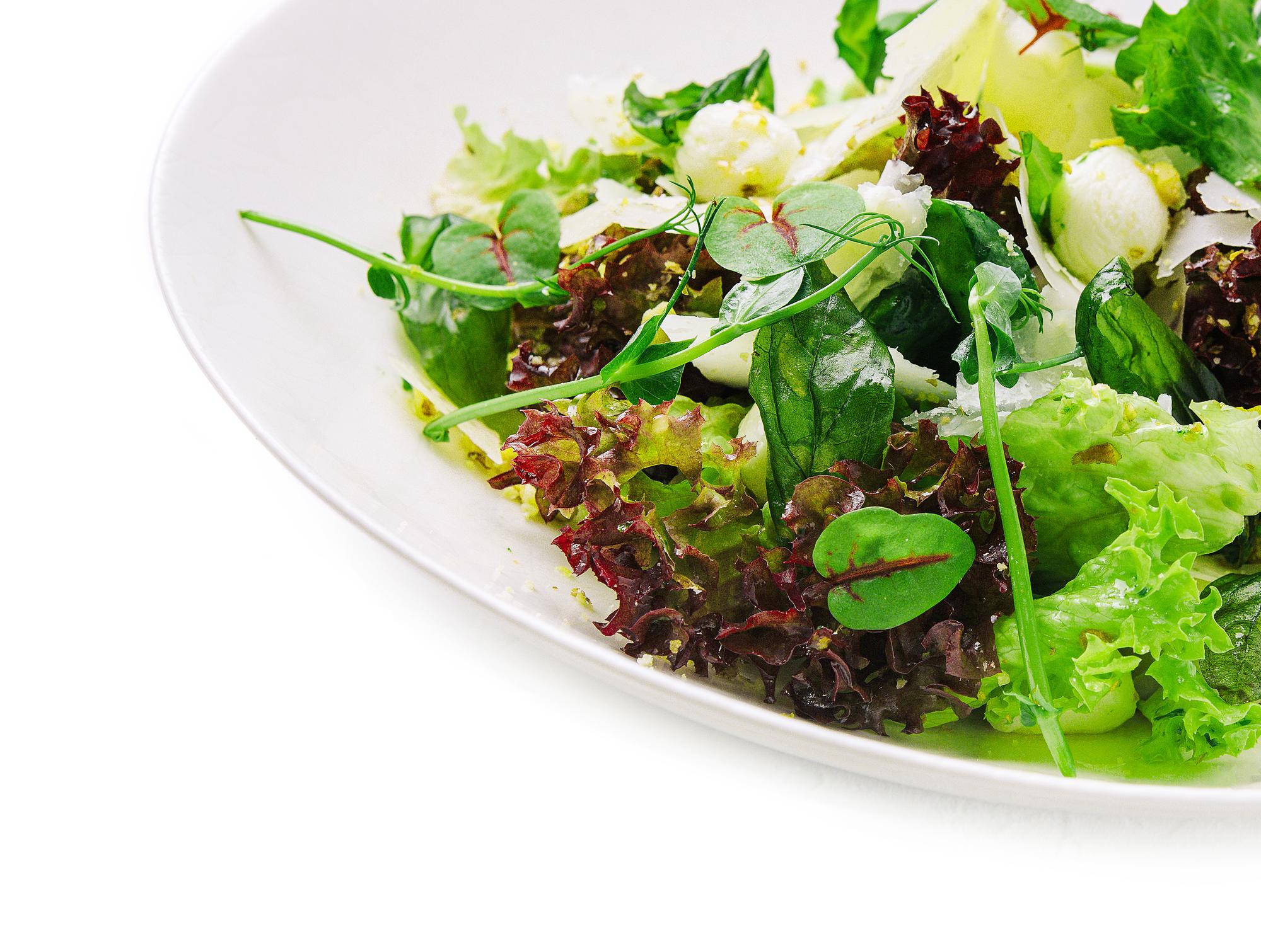 Plated seasonal salad with herbs